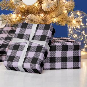 Christmas Pastel Purple and Black Buffalo Check Wrapping Paper