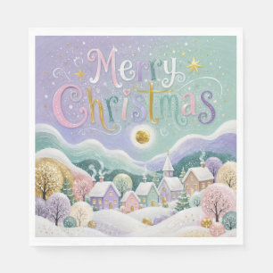 Christmas Pastel Winter Village Snow Houses Napkin