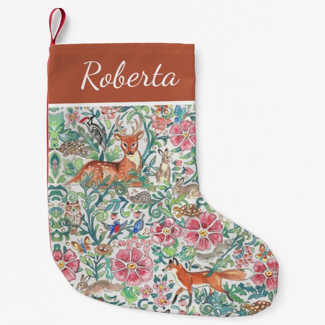 Christmas Pastel Woodland Animal Forest Custom Small Christmas Stocking (Front)