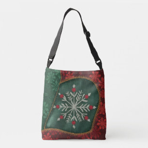 Christmas Patchwork Green & Red Floral Snowflake Crossbody Bag
