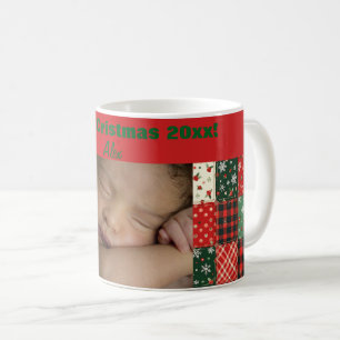 Christmas patchwork green red photo coffee mug
