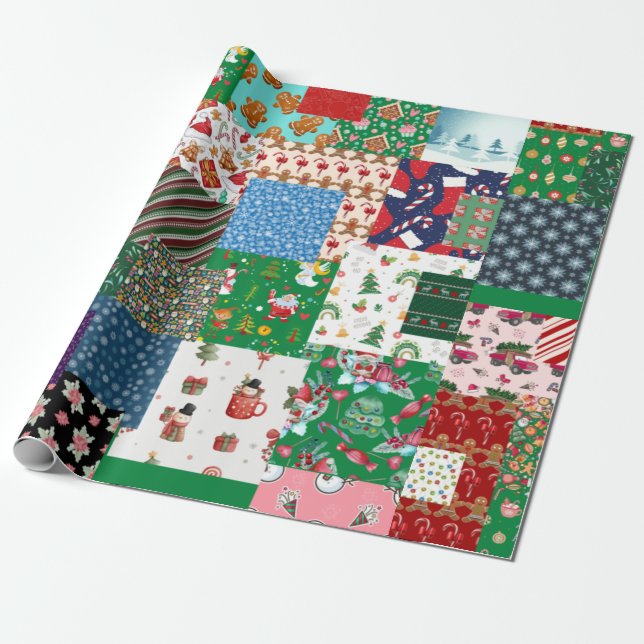 Christmas Patchwork Mixed Colour  Wrapping Paper (Unrolled)