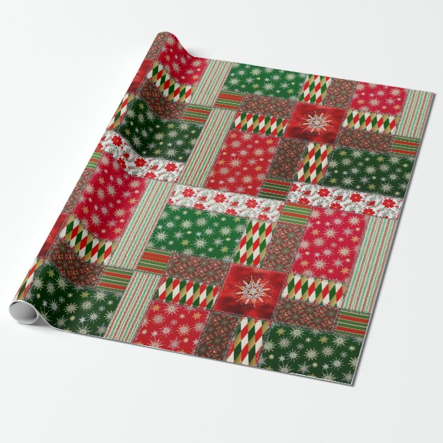 Christmas Patchwork Quilt Wrapping Paper (Unrolled)