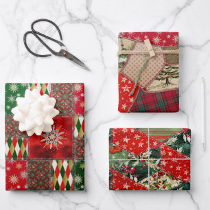 Christmas Patchwork Quilt Wrapping Paper Sheet