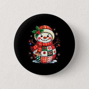 Christmas Patchwork Snowman - Quilted Holiday Aest 2 Inch Round Button