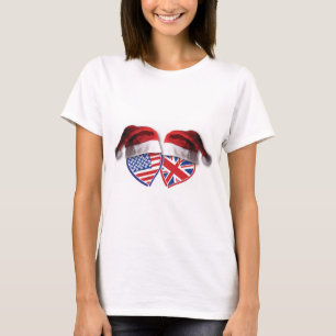 Christmas Patriotic UK USA Hearts T-Shirt