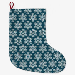 Christmas patter snowflakes blue white large christmas stocking
