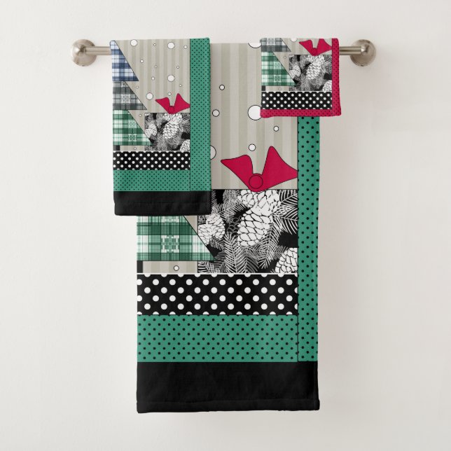 Christmas pattern, applique, new year, christmas  bath towel set (Insitu)