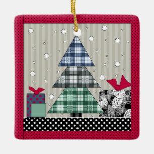 Christmas pattern, applique, new year, christmas c ceramic ornament