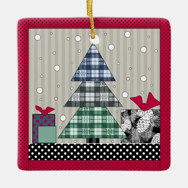 Christmas pattern, applique, new year, christmas c ceramic ornament (Front)