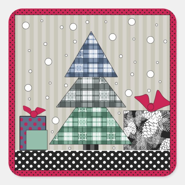 Christmas pattern, applique, new year, christmas s square sticker (Front)