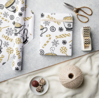 Christmas Pattern Art With Coffee   Wrapping Paper