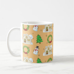 Christmas Pattern - Brown Background Coffee Mug