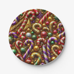 CHRISTMAS PATTERN ~ Candy ~ Red Green Gold ~ Paper Plate