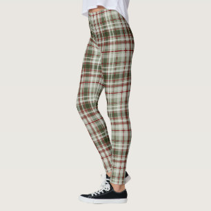 Christmas pattern cranberry and loden tartan plaid leggings