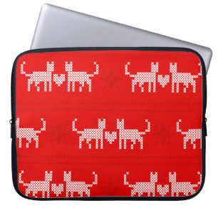 Christmas pattern cross-stitch cats in love with s laptop sleeve