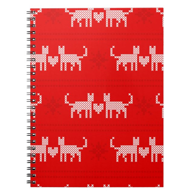 Christmas pattern cross-stitch cats in love with s notebook (Front)