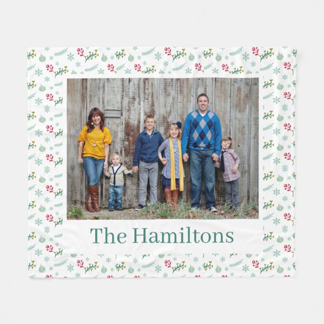 Christmas Pattern Custom Family Photo Fleece Blanket (Front (Horizontal))