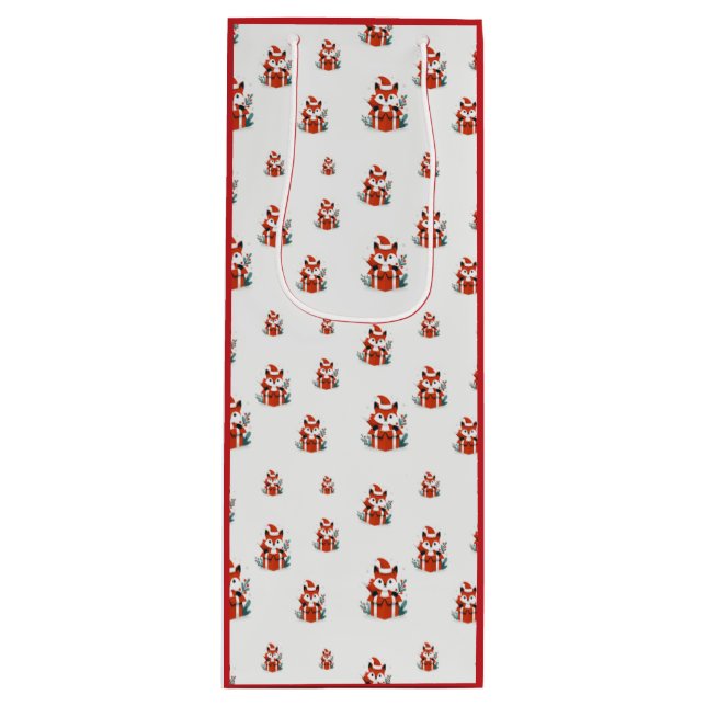 Christmas pattern - Cute red fox seamless pattern Wine Gift Bag (Front)