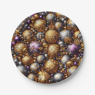 CHRISTMAS PATTERN ~ DECORATIONS ~ Purple Gold ~ Paper Plate