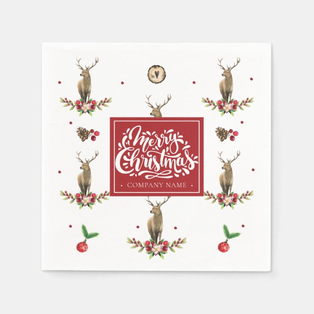 Christmas Pattern Deer Personalized Company Napkin (Front)