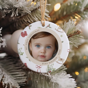 Christmas Pattern First Christmas Photo Ceramic Ornament