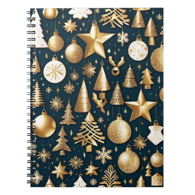 Christmas pattern gold and black ornaments decor notebook (Front)
