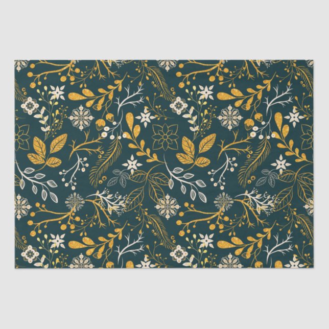 Christmas Pattern gold and white Tissue Paper (Front)