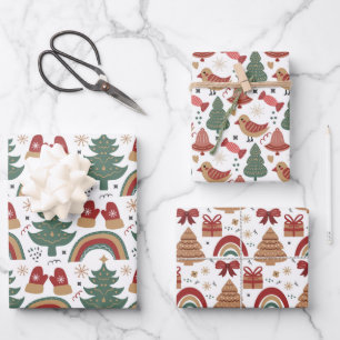 Christmas Pattern Green Red White Wrapping Paper Sheet