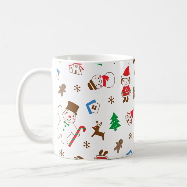 Christmas pattern icon santa tree happy gift Mug (Left)
