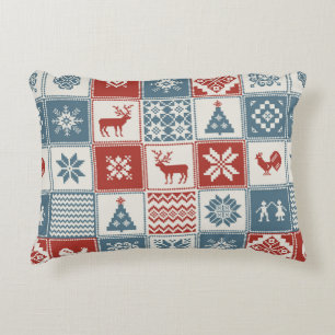 Christmas pattern in patchwork style. Traditional Accent Pillow