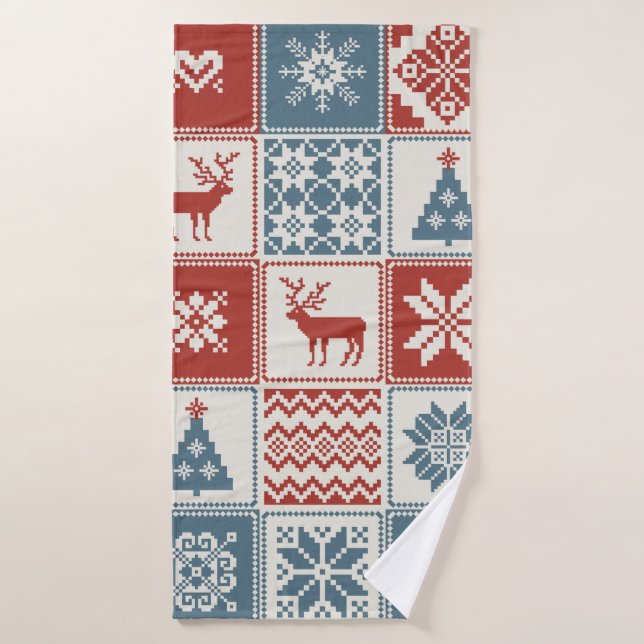 Christmas pattern in patchwork style. Traditional  Bath Towel (Bath Towel)