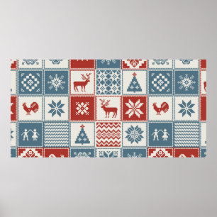 Christmas pattern in patchwork style. Traditional  Poster