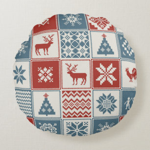 Christmas pattern in patchwork style. Traditional  Round Pillow