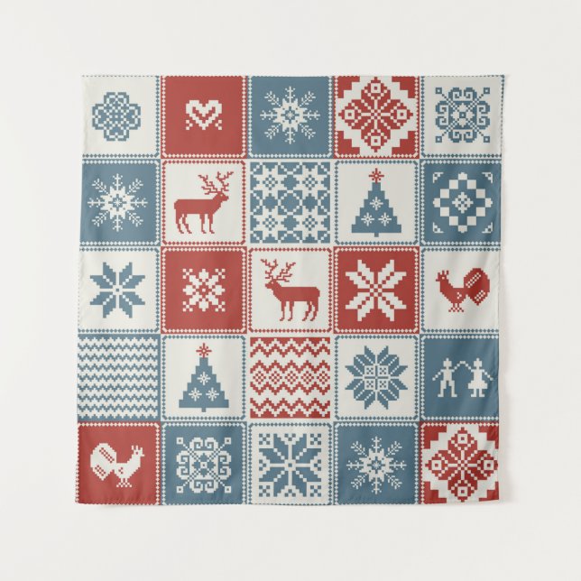 Christmas pattern in patchwork style. Traditional  Tapestry (Front)