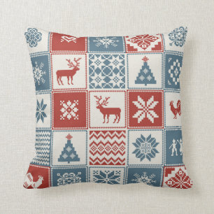 Christmas pattern in patchwork style. Traditional  Throw Pillow