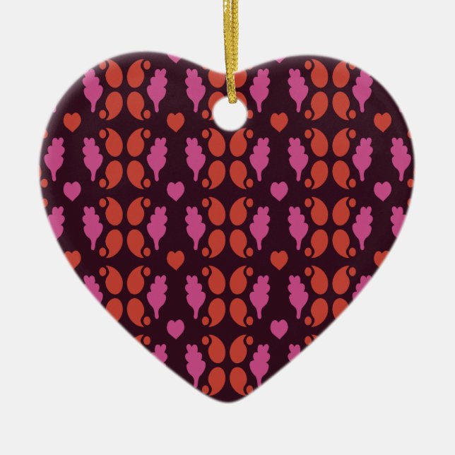 Christmas pattern in red and pink ceramic ornament (Front)