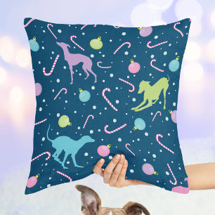 Christmas pattern Italian greyhound dog silhouette Throw Pillow