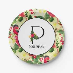 Christmas Pattern Monogram Initial P Personalized Paper Plate