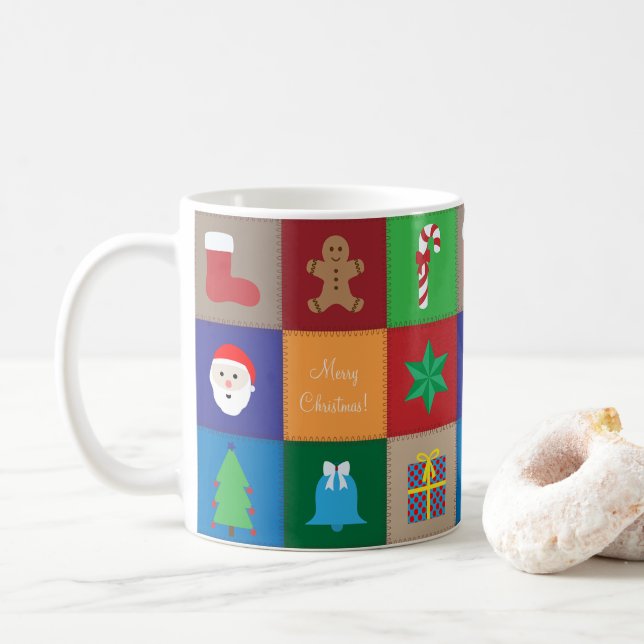 Christmas Pattern Mug - Colourful Background (With Donut)