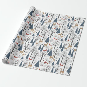 Christmas Pattern Of Animals In Winter Forest Wrapping Paper