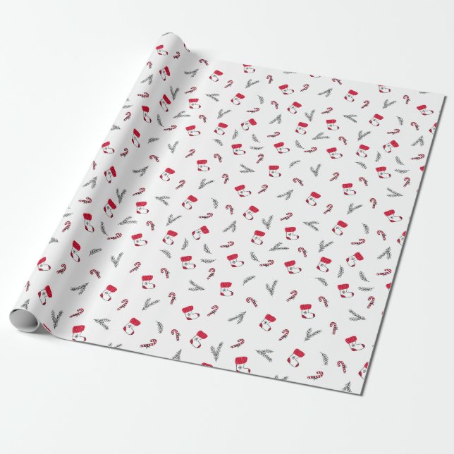 Christmas Pattern Of Gift Stockings, Lollypops Wrapping Paper (Unrolled)