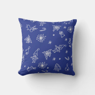 christmas pattern on blue and red background, dood throw pillow