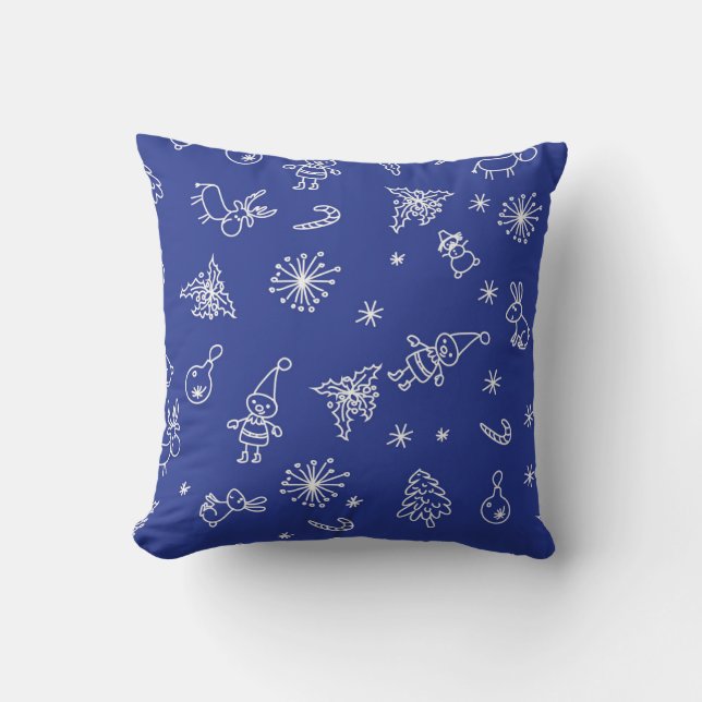 christmas pattern on blue and red background, dood throw pillow (Front)