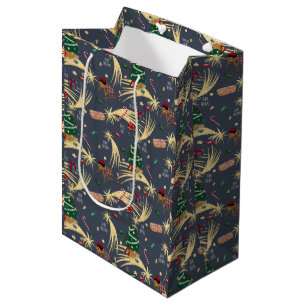 Christmas pattern on dark blue medium gift bag
