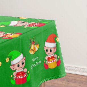 Christmas Pattern on Green Tablecloth