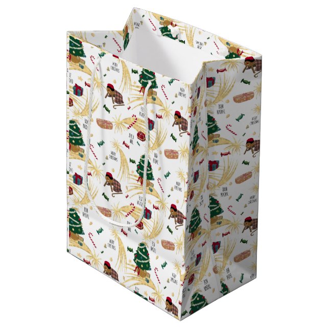 Christmas pattern on white medium gift bag (Front Angled)