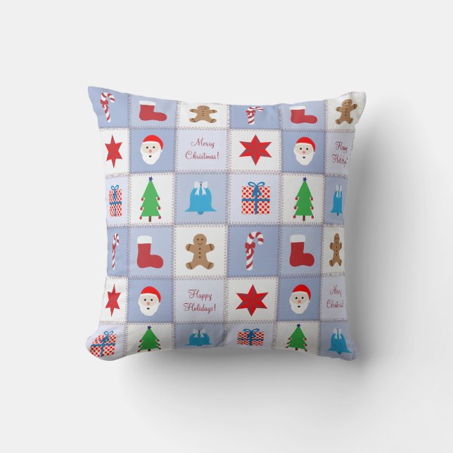 Christmas Pattern Pillow - Blue Tones Background (Front)