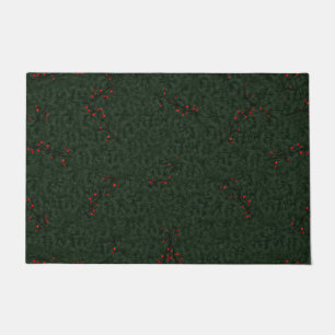 Christmas Pattern Pine Needles and Red Berries Doormat