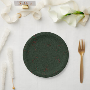 Christmas Pattern Pine Needles and Red Berries Paper Plate